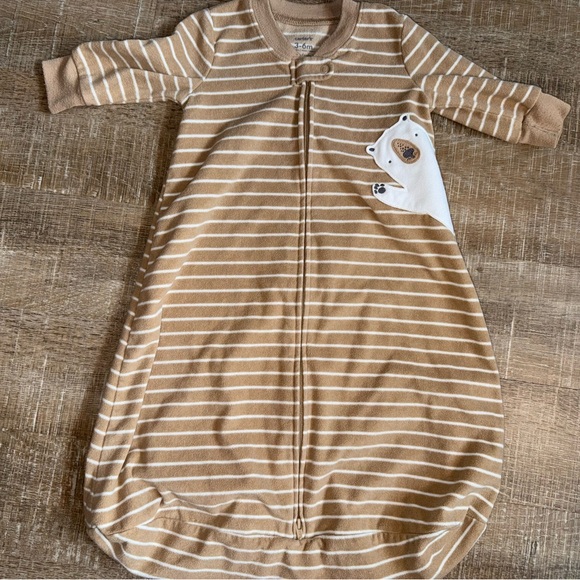 Carters (3-6 Months) Tan Striped Fleece Sleepwear Full Zip Sleep Sack - Picture 1 of 5
